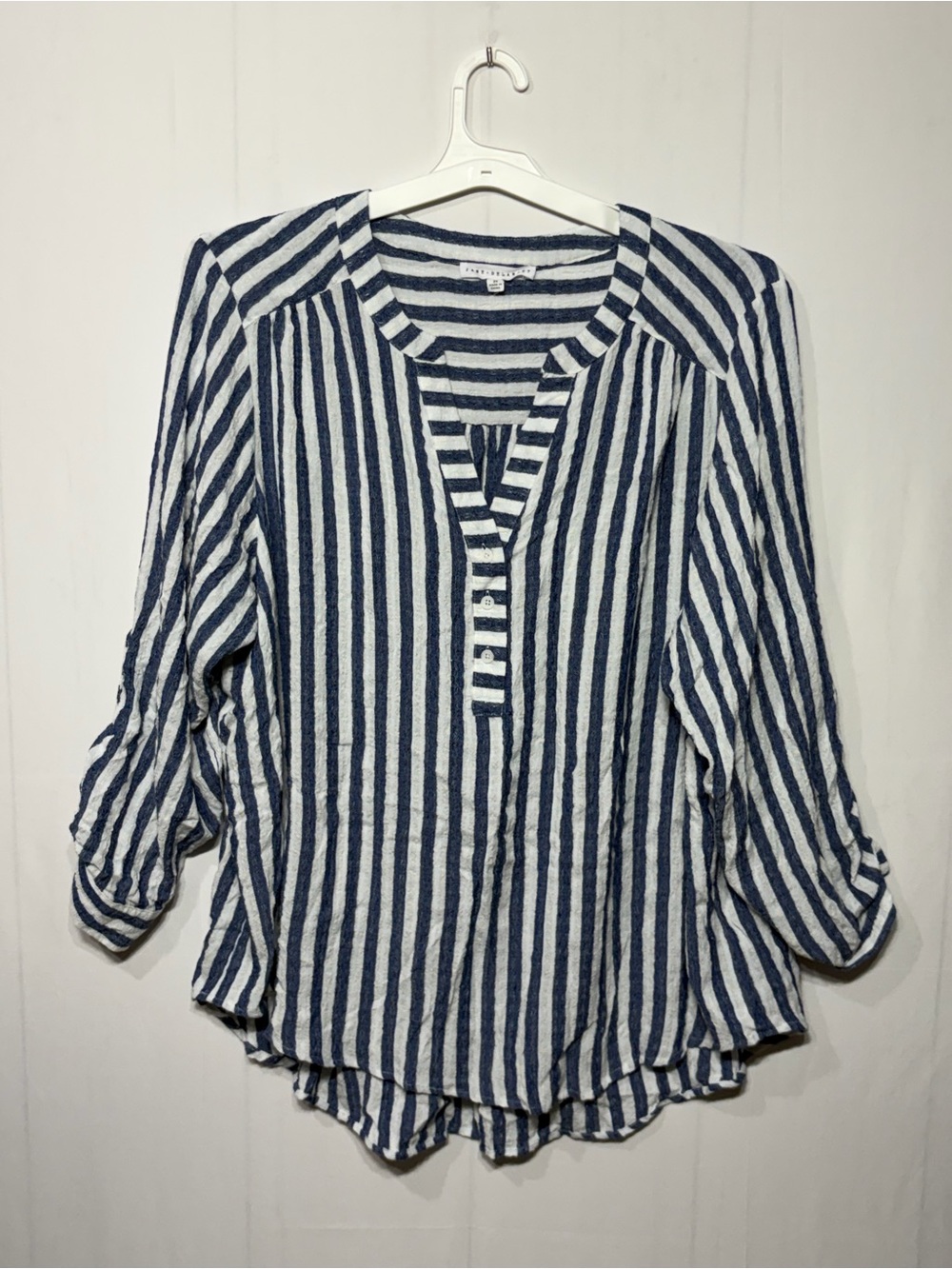Jane & Delancey Plus Size Striped Navy and White Women's Henley Blouse